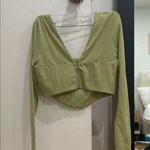 Sleek Olive V-Neck Crop Top